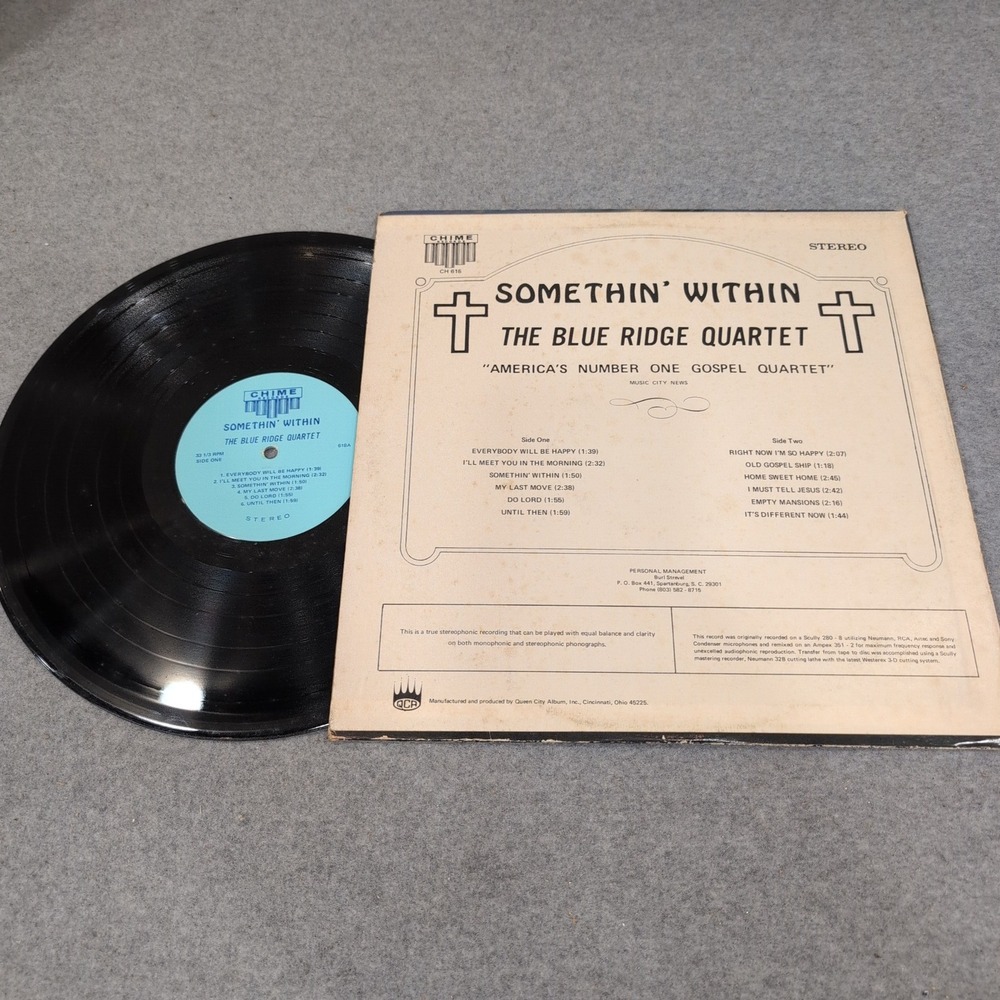 The Blue Ridge Quartet Somethin' Within Vinyl LP Chime Records CH-618 Gospel - Picture 2 of 2